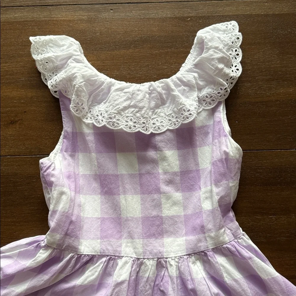 Sz 12 Janie and Jack checkered gingham lined cotton dress ruffle eyelet collar